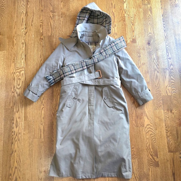 Cabelas Jackets & Blazers - Cabelas Womens Lined Trench Coat Hooded Plaid Scarf Belted Khaki Size S